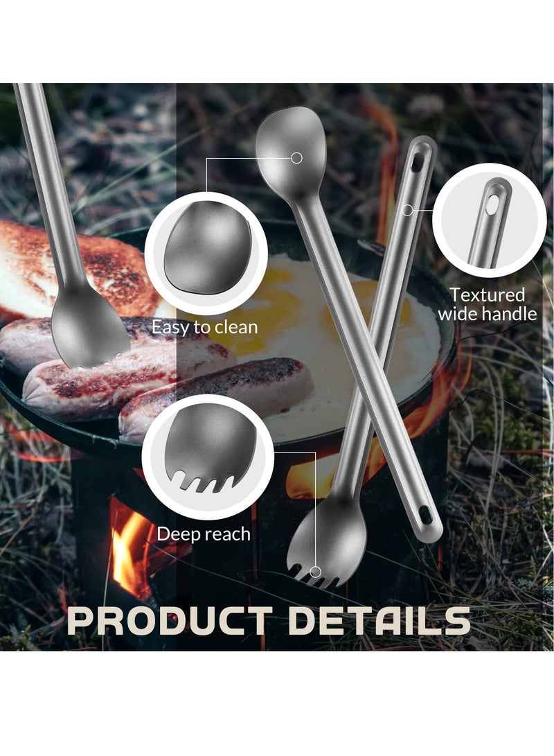 4 Pack Titanium Long Handle Spork and Spoon Set 8.4 Inch Eco-Friendly Ultralight and Portable Camping Utensils Lightweight Soup Spoon Camping Spork for Camping Cookware Wilderness Outdoors Picnics - Image 4
